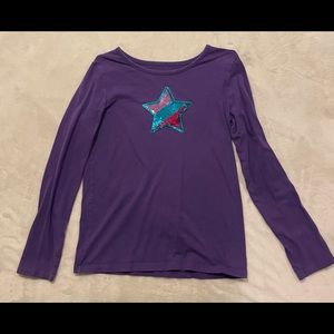 Purple flippable sequins long sleeve shirt.